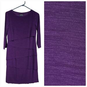 TAHARI Purple Plum Tiered Sheath Dress Matte Jersey MOTB Wedding Party Formal